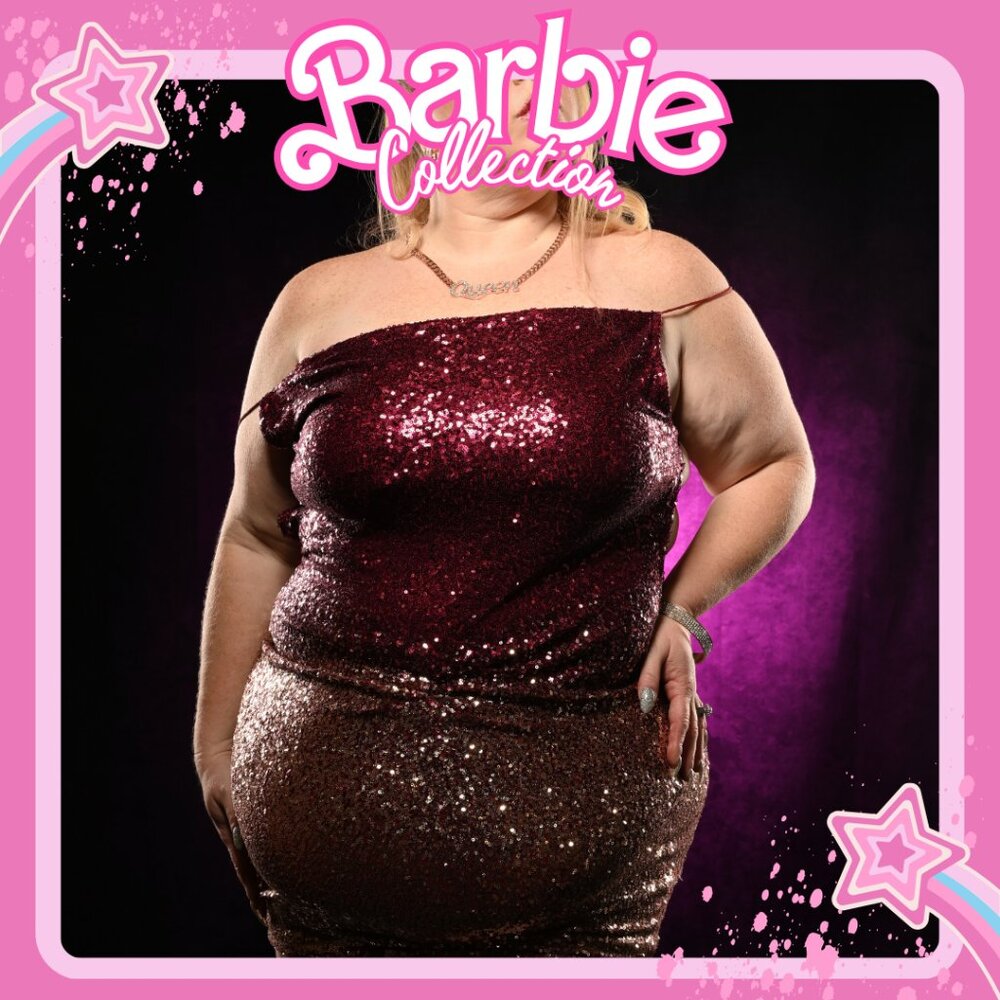 ✅ Wine Rose Gold Sequin backless plus size party dress